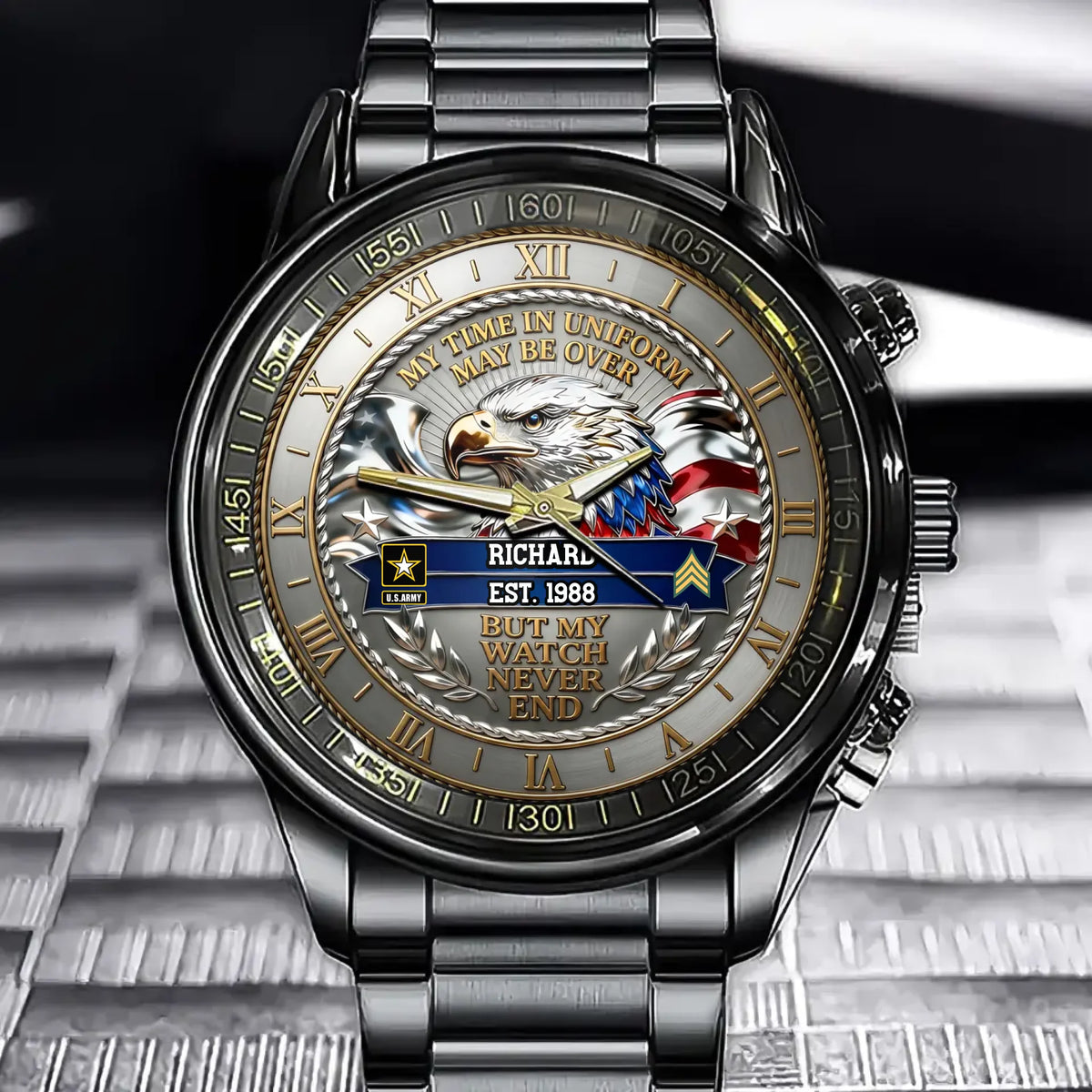 Personalized Gifts For Veteran - Bold Veteran Eagle  Watch And Custom Name