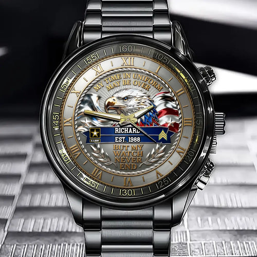 Personalized Gifts For Veteran - Bold Veteran Eagle  Watch And Custom Name