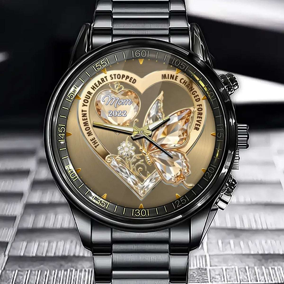 Personalized Crystal Butterfly Memorial Watch - Custom Name Sympathy Keepsake The Moment My Heart Changed Forever