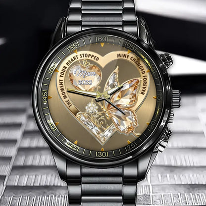 Personalized Crystal Butterfly Memorial Watch - Custom Name Sympathy Keepsake The Moment My Heart Changed Forever