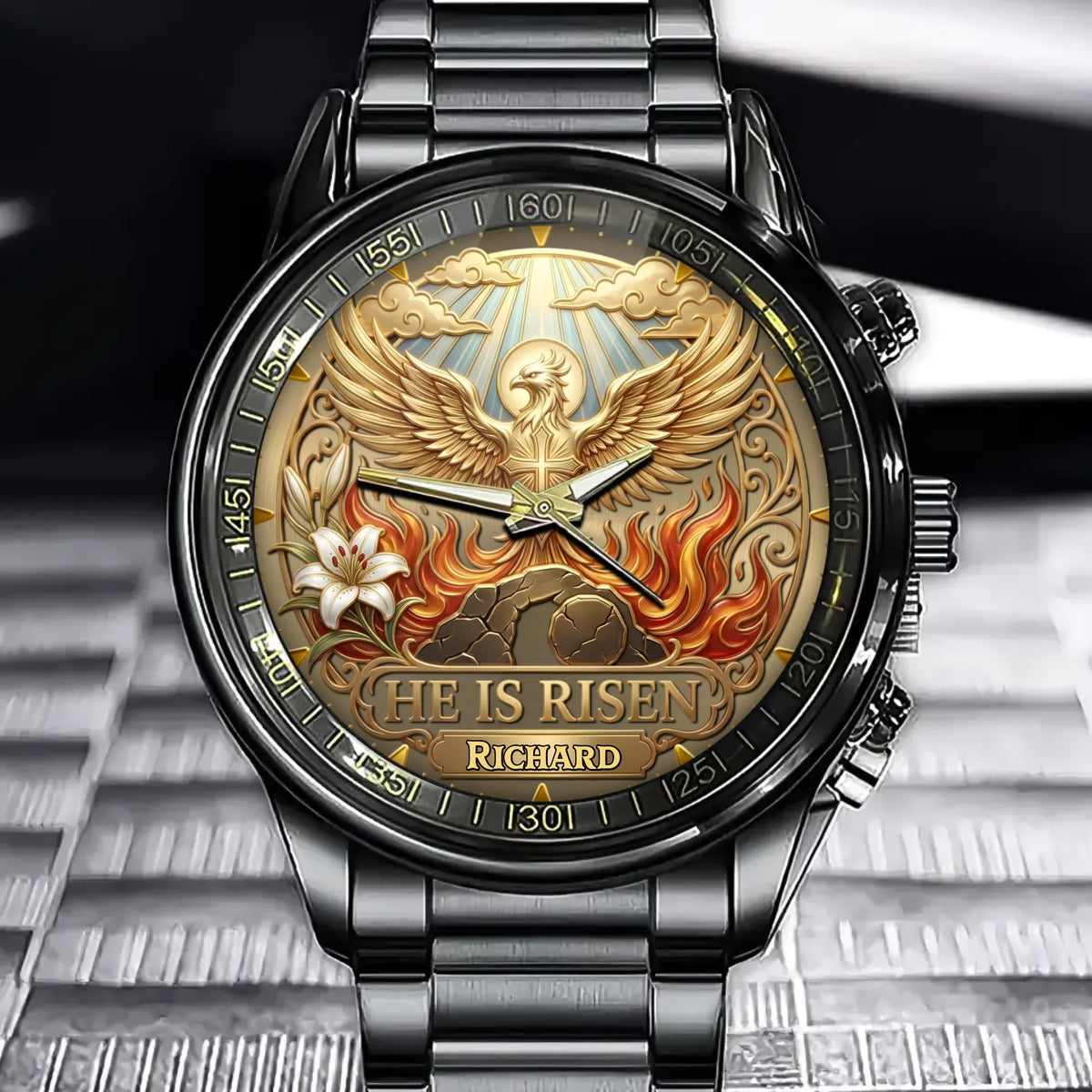 Personalized Divine Renewal Anniversary Watch – Unique He Is Risen Design With Name