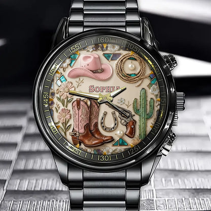 Personalized Rodeo Spirit Watch – Cowgirl Aesthetic Dial Art, Birthday Gift for Her