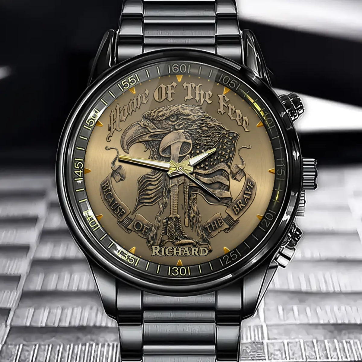 Personalized American Eagle & Battlefield Cross Memorial Watch