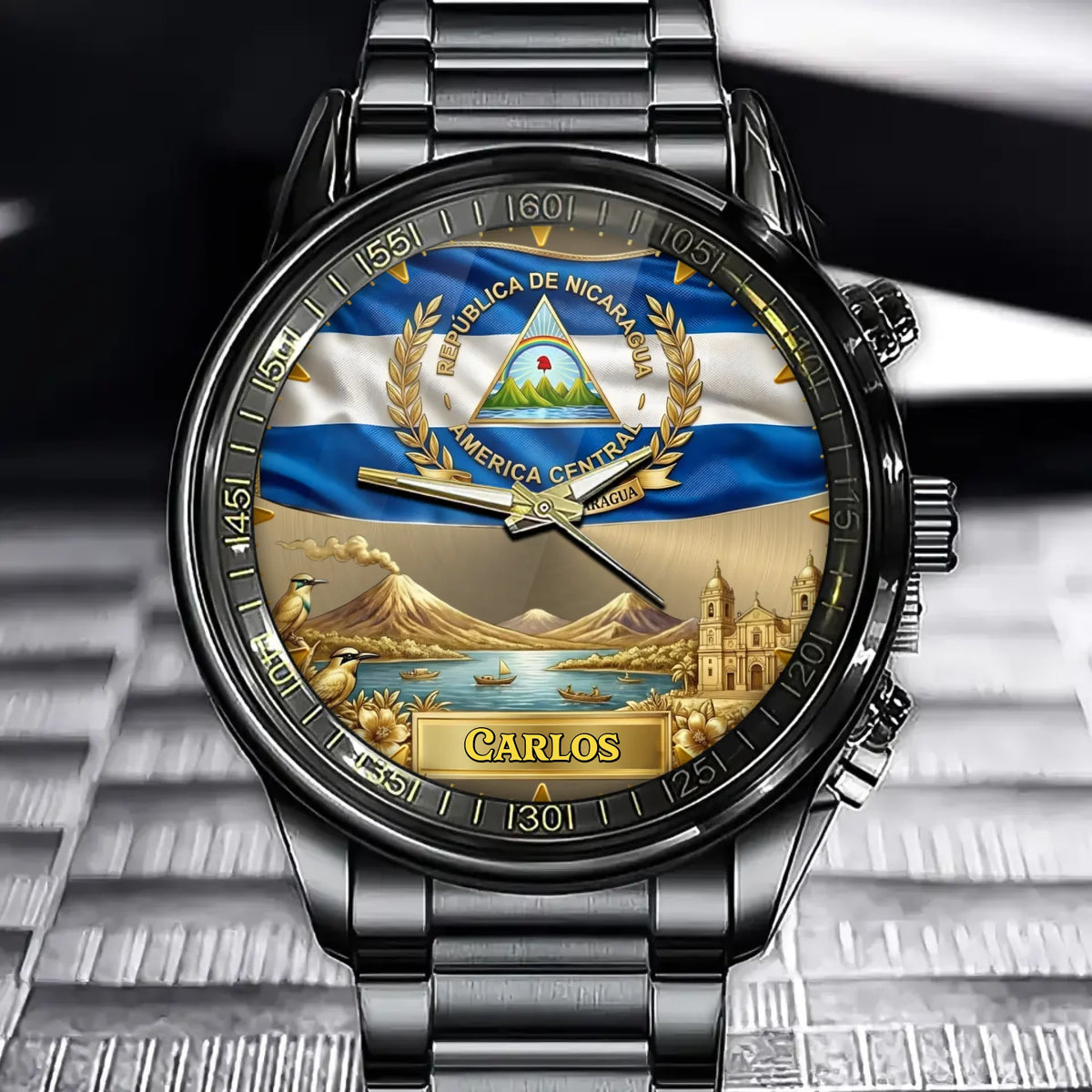 Personalized Nicaragua Coat Of Arms Watch - Custom Engraving For National Pride