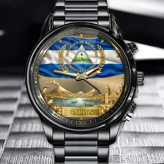 Personalized Nicaragua Coat Of Arms Watch - Custom Engraving For National Pride