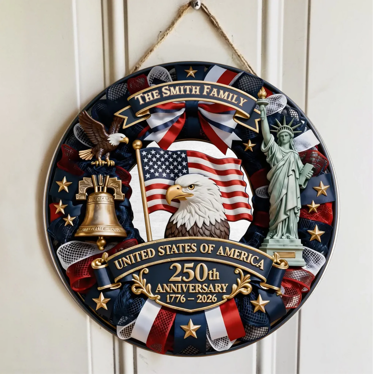 Custom Wood Sign - Personalized America 250th Anniversary Gifts For Mom, Dad, Brother, Sister, Kids - Family Forever United