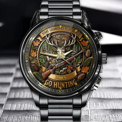 Personalized Hunting Grandpa Gift Watch - Custom Name Rustic Hunting Theme