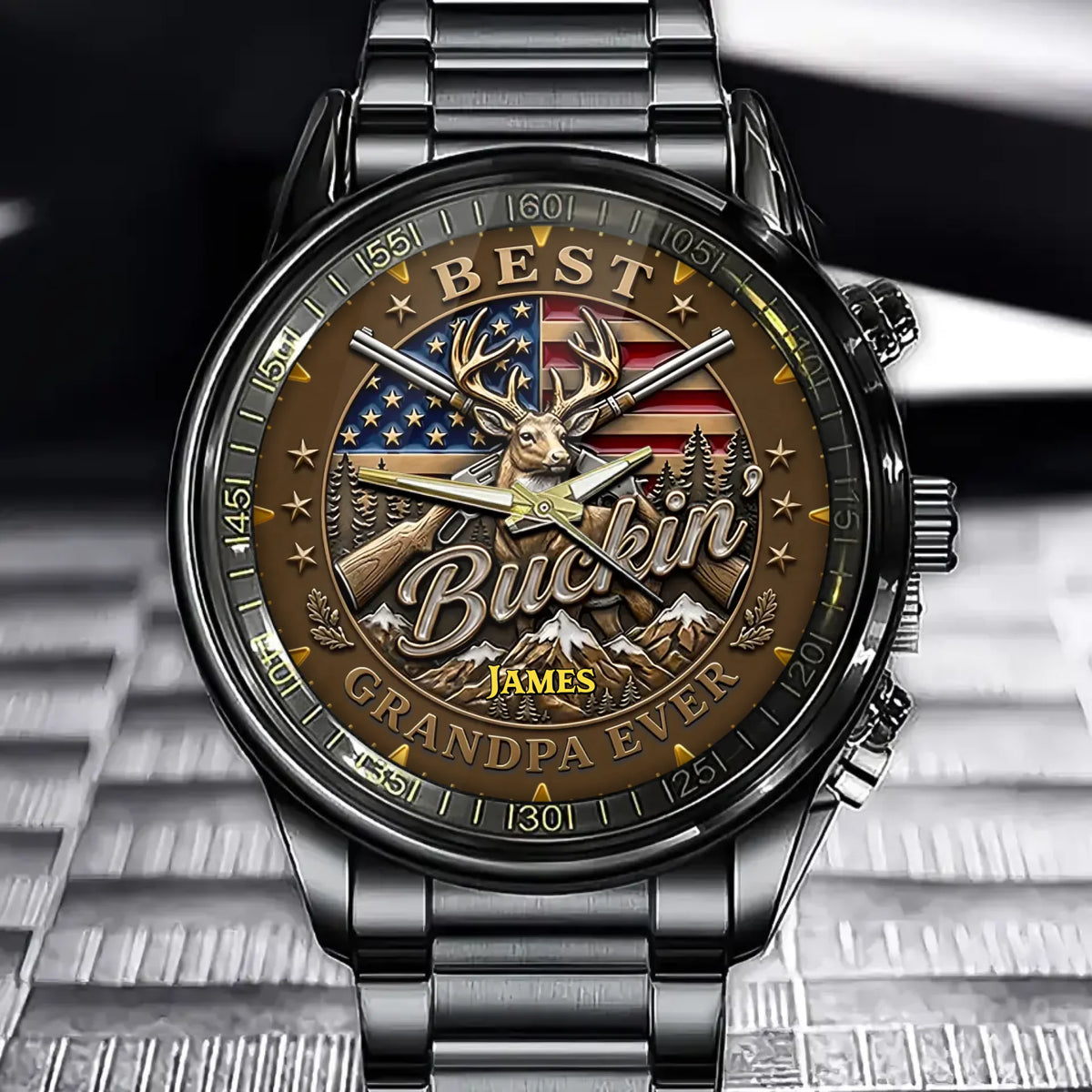 Personalized Hunting Dad &Grandpa Gift Watch - Custom Name Deer Antlers Badge