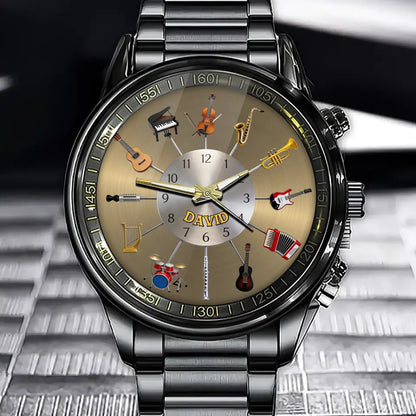 Personalized Music Lover Gift Watch - Custom Name Multi‑Instrument Collage watch