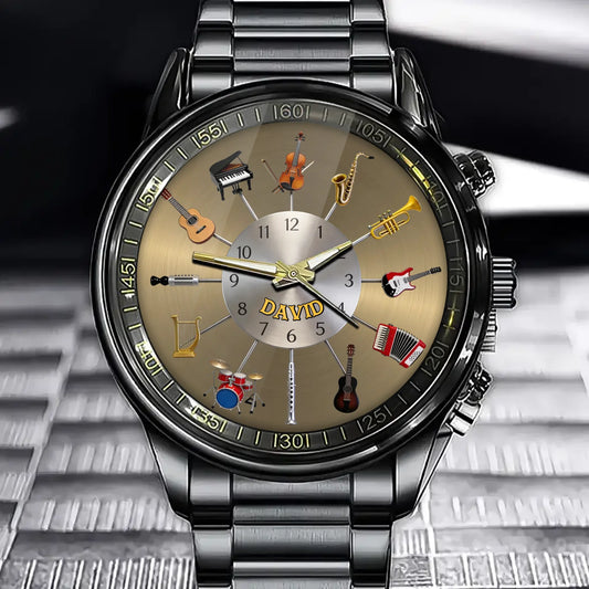 Personalized Music Lover Gift Watch - Custom Name Multi‑Instrument Collage watch