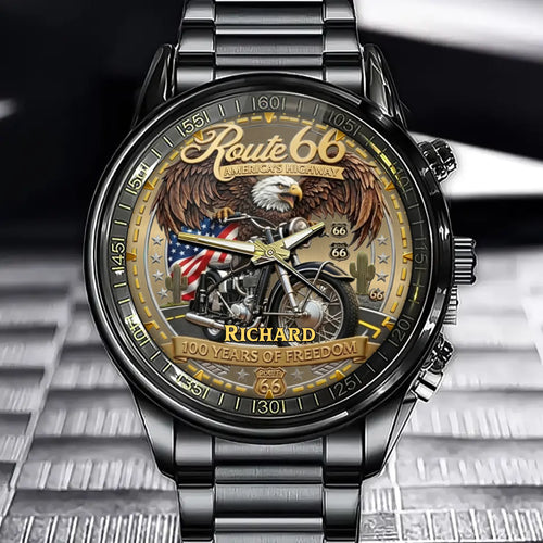 Personalized Route 66 Freedom Commemorative Watch – Custom Name Ultimate Biker Gift