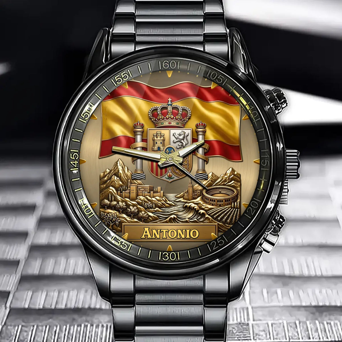 Personalized Spain Heritage Watch – Custom Name With Spanish Flag and Royal Crest