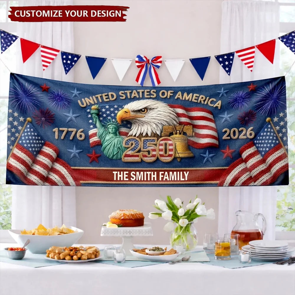 Custom Polyester Outdoor Banner - Personalized America 250th Anniversary Gifts For Mom, Dad, Brother, Sister, Kids - Together We Shine Bright