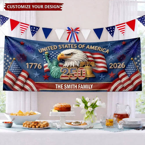Custom Polyester Outdoor Banner - Personalized America 250th Anniversary Gifts For Mom, Dad, Brother, Sister, Kids - Together We Shine Bright