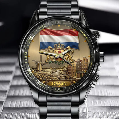 Personalized Netherlands Heritage Watch – Custom Name With Flag and Crest