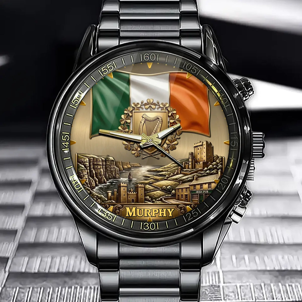 Personalized Ireland Heritage Watch – Custom Name With Flag and Crest