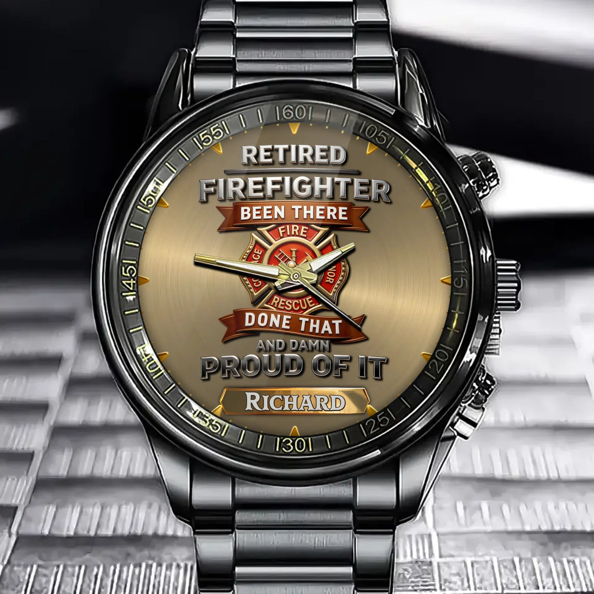 Personalized Retired Firefighter Watch – Custom Name With Proud Tribute Design