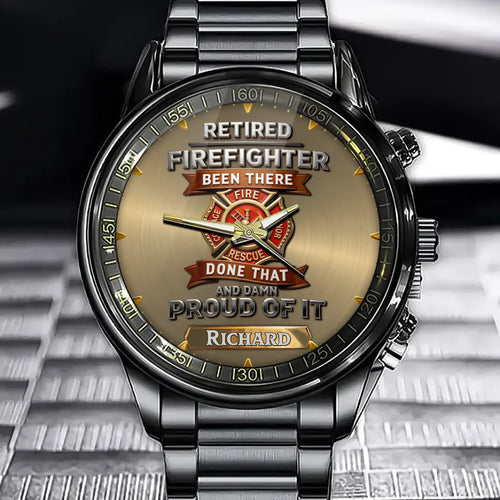 Personalized Retired Firefighter Watch – Custom Name With Proud Tribute Design