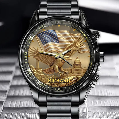 Personalized American Eagle Watch – Custom Name Patriotic Gift
