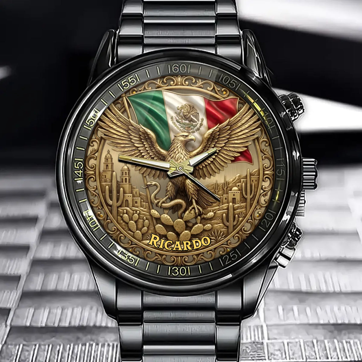 Personalized Mexico Flag Eagle Watch – Custom Name Patriotic Mexican Heritage Watch