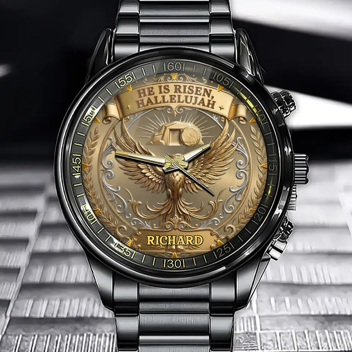 Personalized Name Religious Watch – Christian Faith He Is Risen Hallelujah Design
