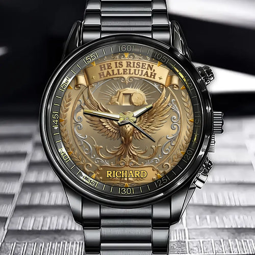 Personalized Name Religious Watch – Christian Faith He Is Risen Hallelujah Design