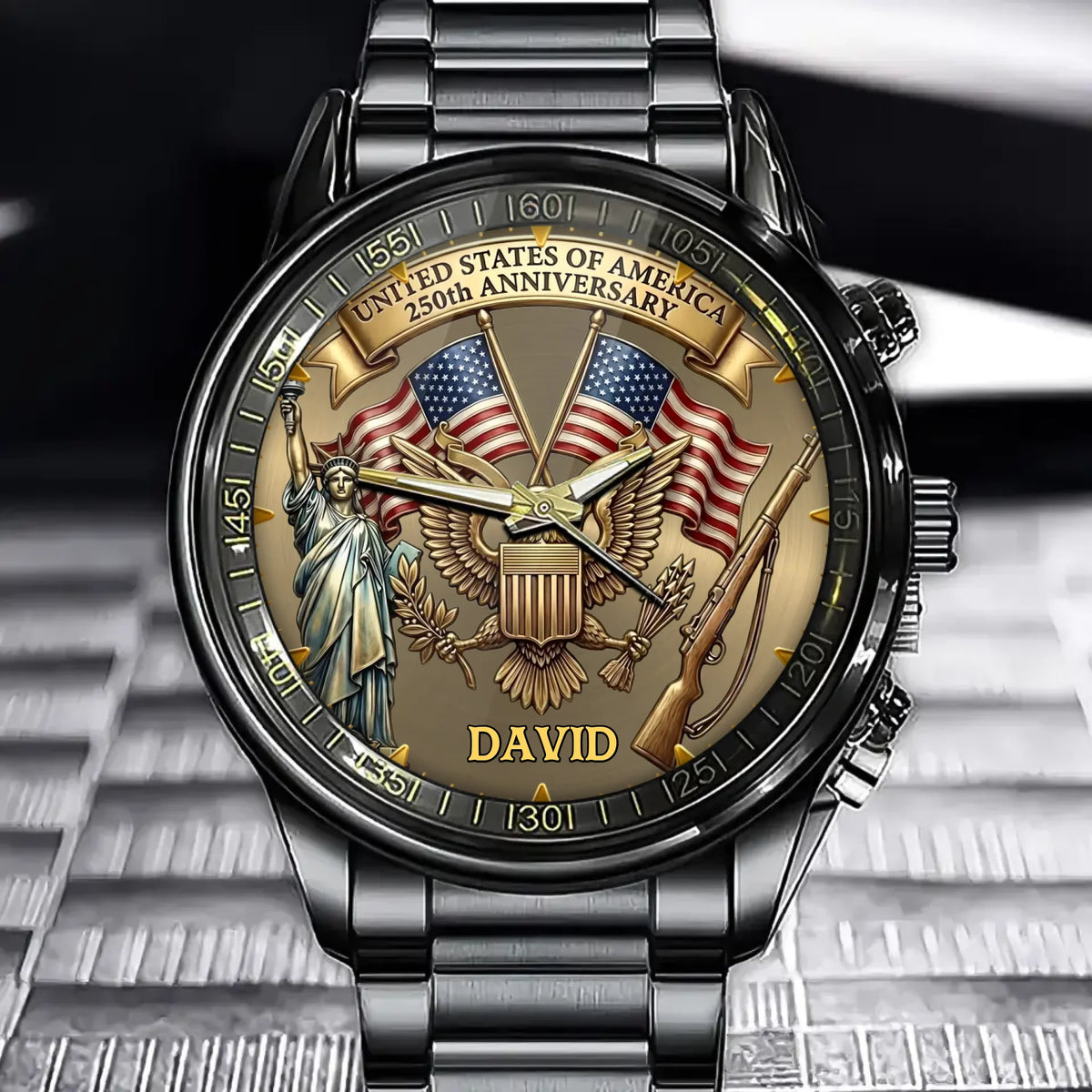 Personalized USA 250th Anniversary Watch – Custom Name Patriotic Commemorative