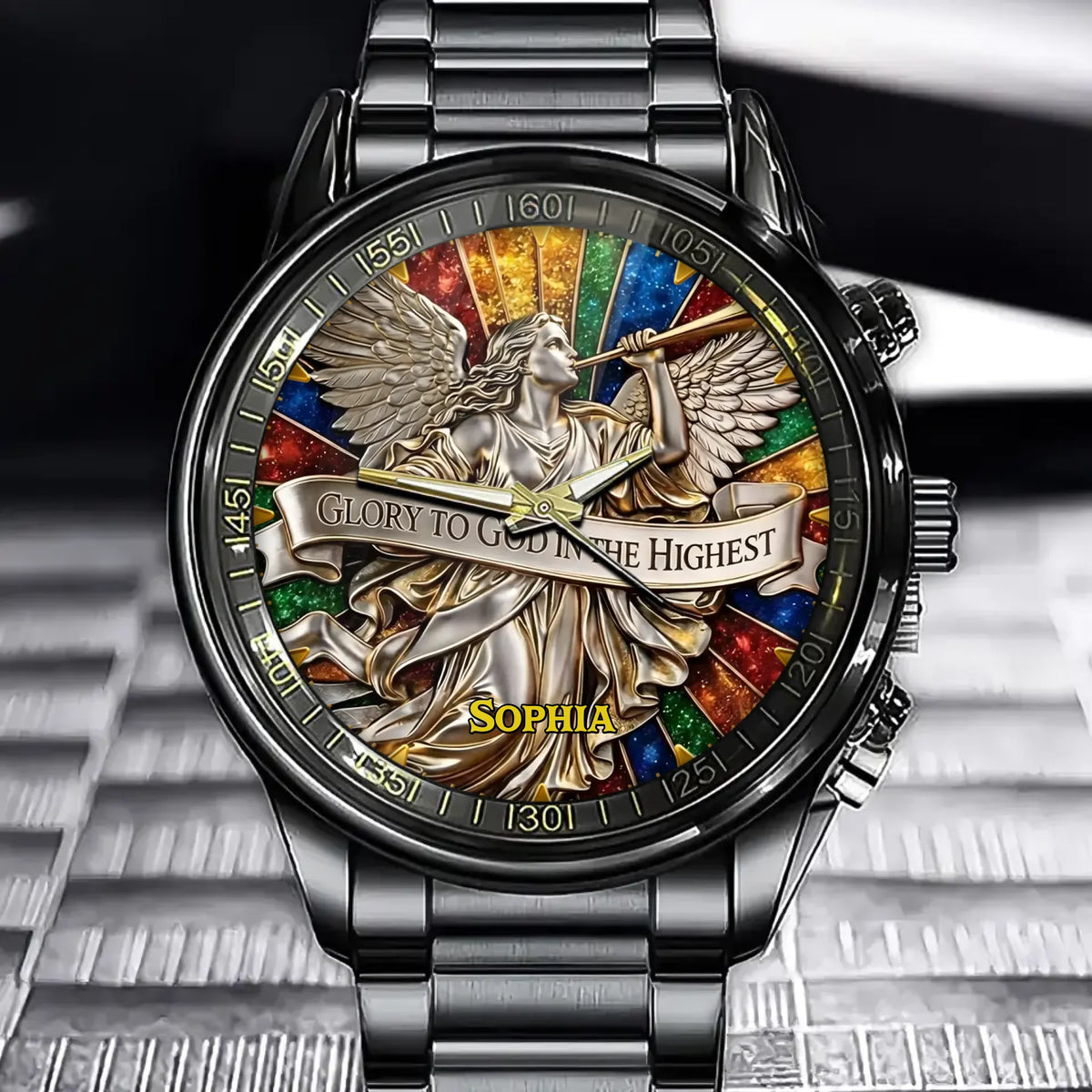 Personalized Christian Angel Watch- Christian Religious Gift with Stained Glass Style