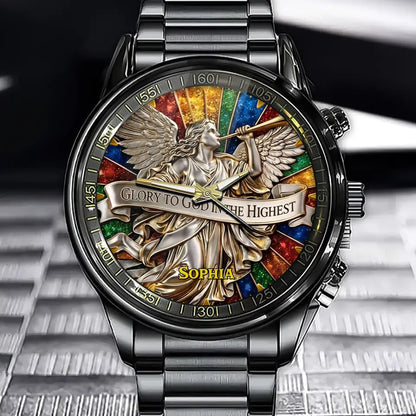 Personalized Christian Angel Watch- Christian Religious Gift with Stained Glass Style