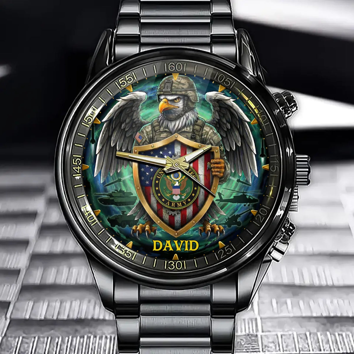 Personalized Us Military Eagle Watch-With Name & Branch Customization