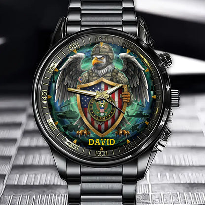 Personalized Us Military Eagle Watch-With Name & Branch Customization
