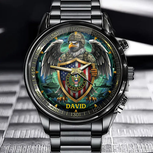 Personalized Us Military Eagle Watch-With Name & Branch Customization