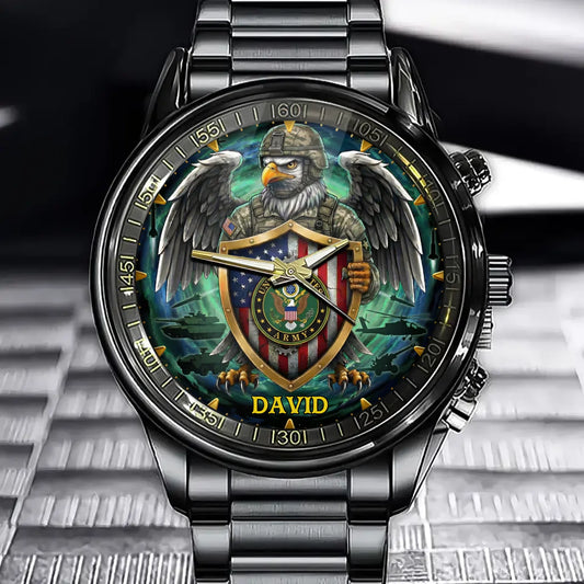 Personalized Us Military Eagle Watch-With Name & Branch Customization