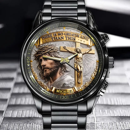 Personalized Christian Watch - Featuring A Jesus Cross Motif And Customizable Names