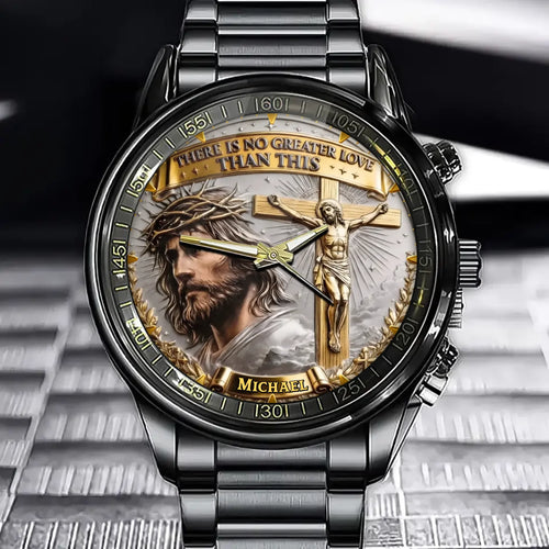 Personalized Christian Watch - Featuring A Jesus Cross Motif And Customizable Names