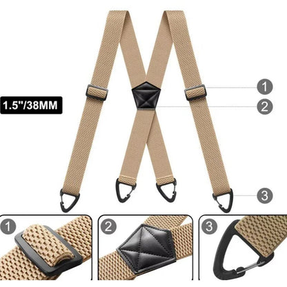 Men's 1.5 Inch X-Back Elastic Suspenders – Adjustable Heavy Duty Carabiner Hook Clips with Leather Cross Pad, Work, Business & Casual Style