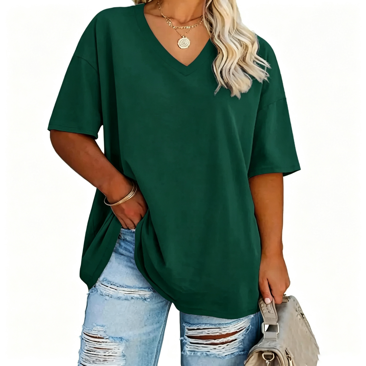 Women's Plus Size V-Neck Tunic Top – Soft Cotton Relaxed Fit Casual Tee, Flattering & Comfortable Everyday Shirt