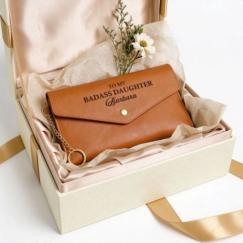 From Mom To Badass Daughter - Personalized Leather Envelope Wallet