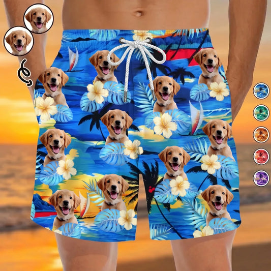 Custom Photo Tropical Hawaiian Aloha Men Beach Shorts - Personalized Summer Vacation And Travel Gifts For Family, Dog Cat Lovers - Life Is Better With Sandy Paws