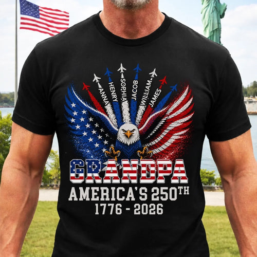 Custom Unisex T-shirt, Premium T-shirt, Hoodie – Personalized America 250th Anniversary Gifts For Dad, Grandpa – Generations Of Freedom