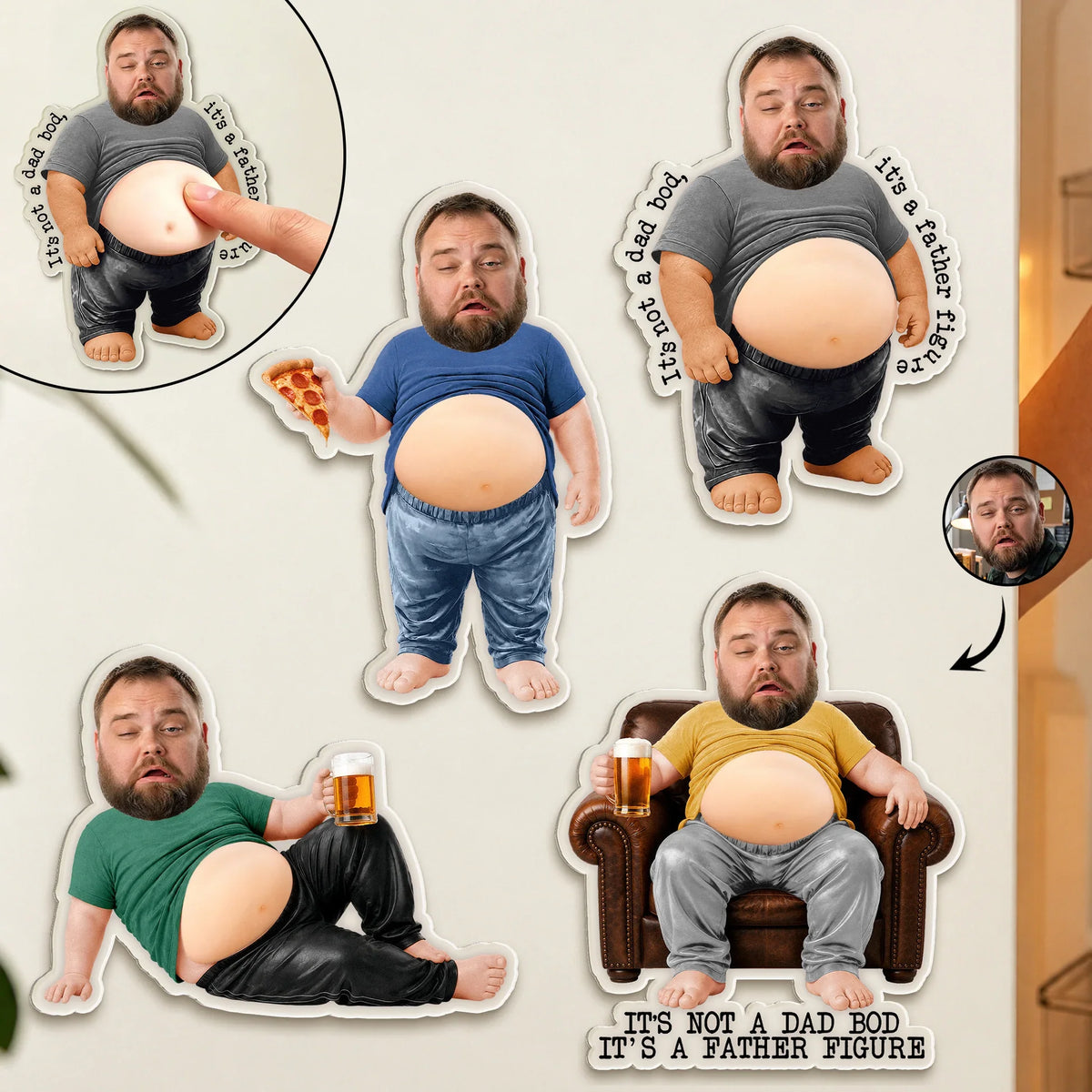 Custom Fridge Magnet - Personalized Dad Bod Father Figure Humor Gift Magnet with Your Photo
