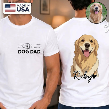 Custom Photo Unisex T-Shirt - Personalized Cute Cartoon Pet Illustration T-shirt with Photo Upload & Custom Name for Dog & Cat Lovers
