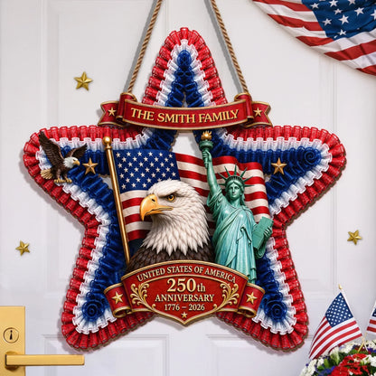 Custom Wood Sign - Personalized America 250th Anniversary Gifts For Mom, Dad, Brother, Sister, Kids - Land Of Liberty, Heart Of Home