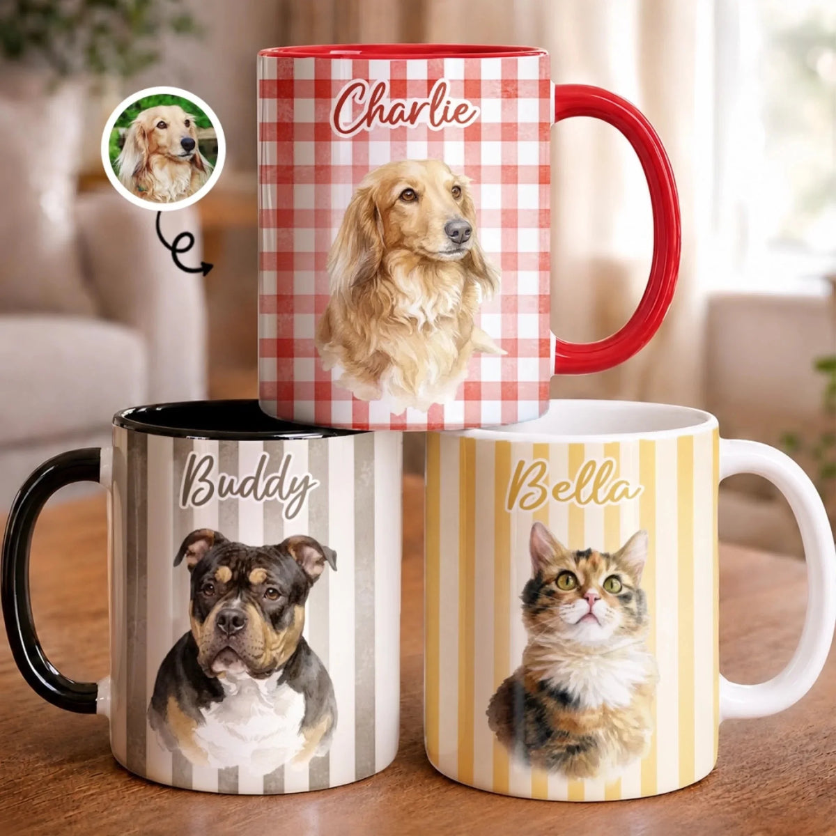 Custom Photo Accent Mug - Personalized Birthday Gifts For Dog Cat Lovers, Dog Dad And Mom, Cat Owners - My Therapist Has Paws