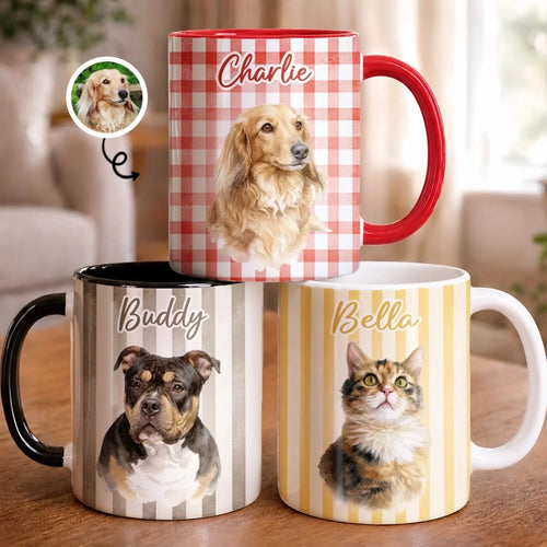 Custom Photo Accent Mug - Personalized Birthday Gifts For Dog Cat Lovers, Dog Dad And Mom, Cat Owners - My Therapist Has Paws