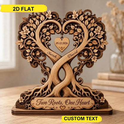 Custom Wooden Plaque-Personalized Couple Heart Tree Wooden Block, Custom Anniversary Keepsake, 3 Layer Wood Decor