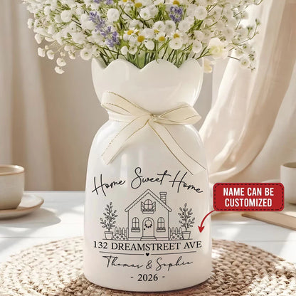 Custom Ribbon Tie Flower Vase - Personalized Memorial gifts for relatives and couples-Home Sweet Home