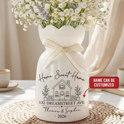 Custom Ribbon Tie Flower Vase - Personalized Memorial gifts for relatives and couples-Home Sweet Home