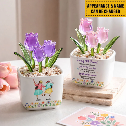 Cry A Little Less And Smile More - Personalized Custom Glass Everlasting Tulips