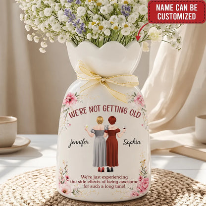 Custom Ribbon Tie Flower Vase -  Personalized Best Friend Birthday Gifts For Women, Besties, Sisters, BFF - Besties Forever For Life